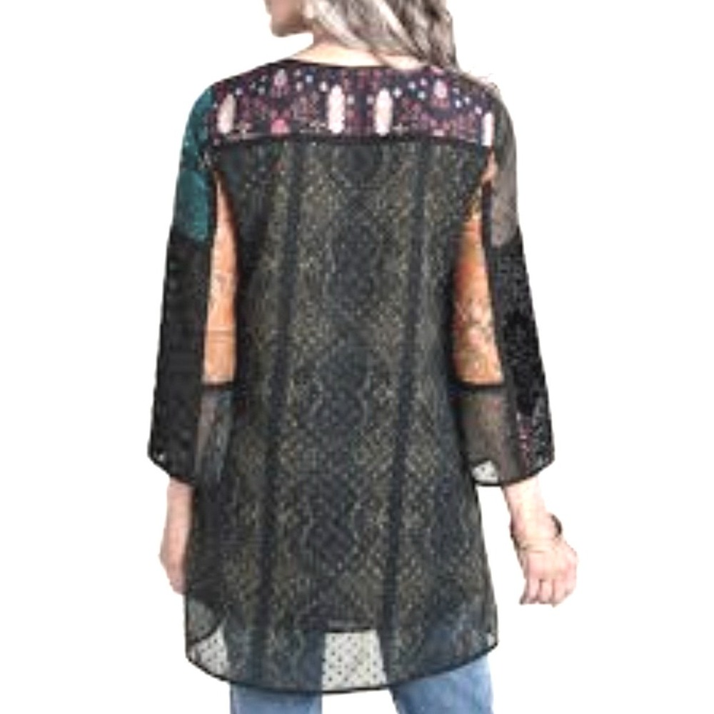 Soft Surroundings Adassa Tunic Top M Boho Velvet Burnout Sequin Patchwork #571 - Picture 2 of 14